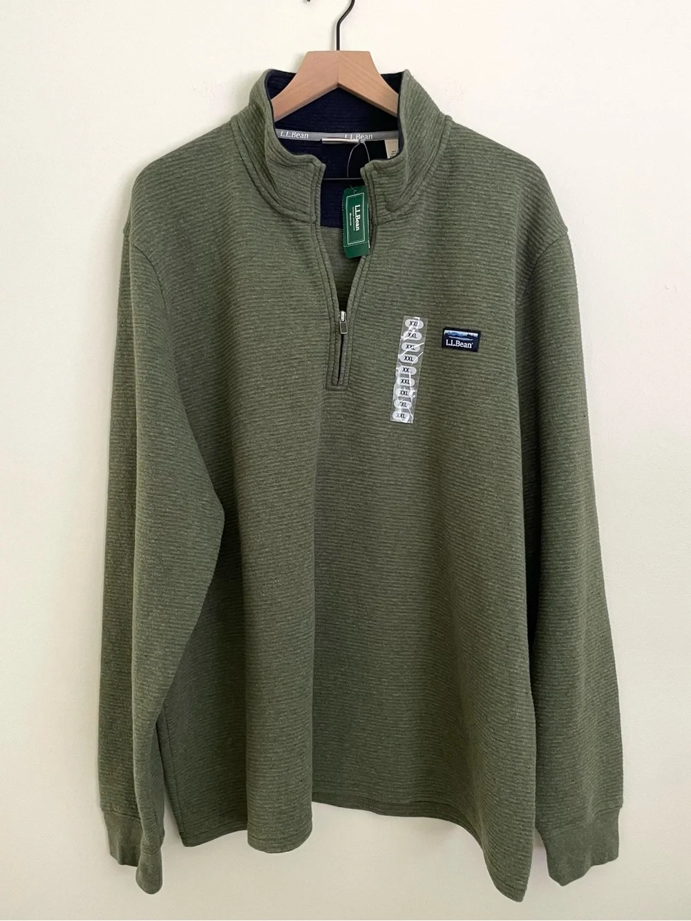 L.L. Bean Men's Olive Green Lakewashed Double Knit Quarter-Zip Pullover